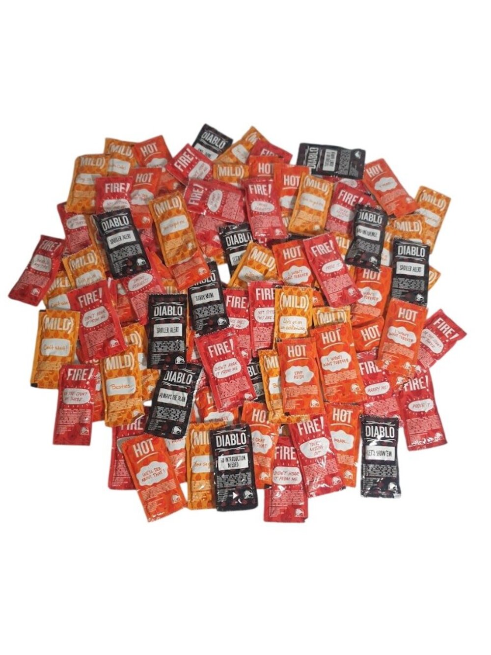 Taco Bell Sauce Packet Variety Fire Hot Mild Diablo Lot of 100